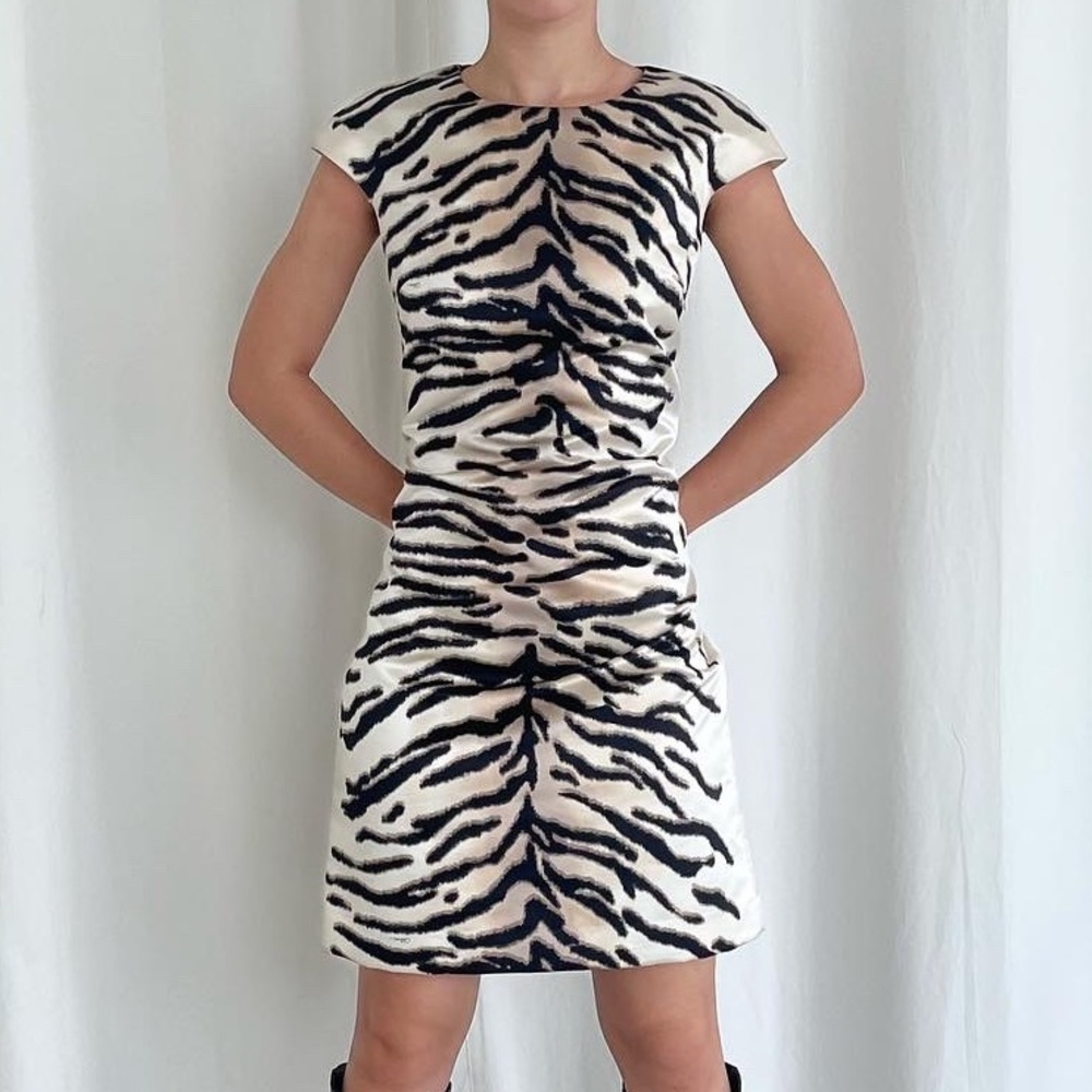 celine zebra print mini dress size 36 womens fits size 2 authentic like new
